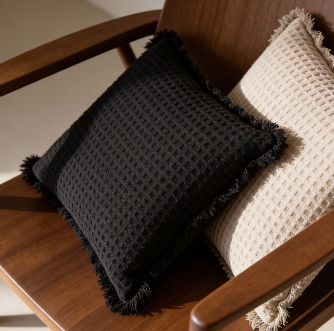 Charlotte Waffle Cushion Black