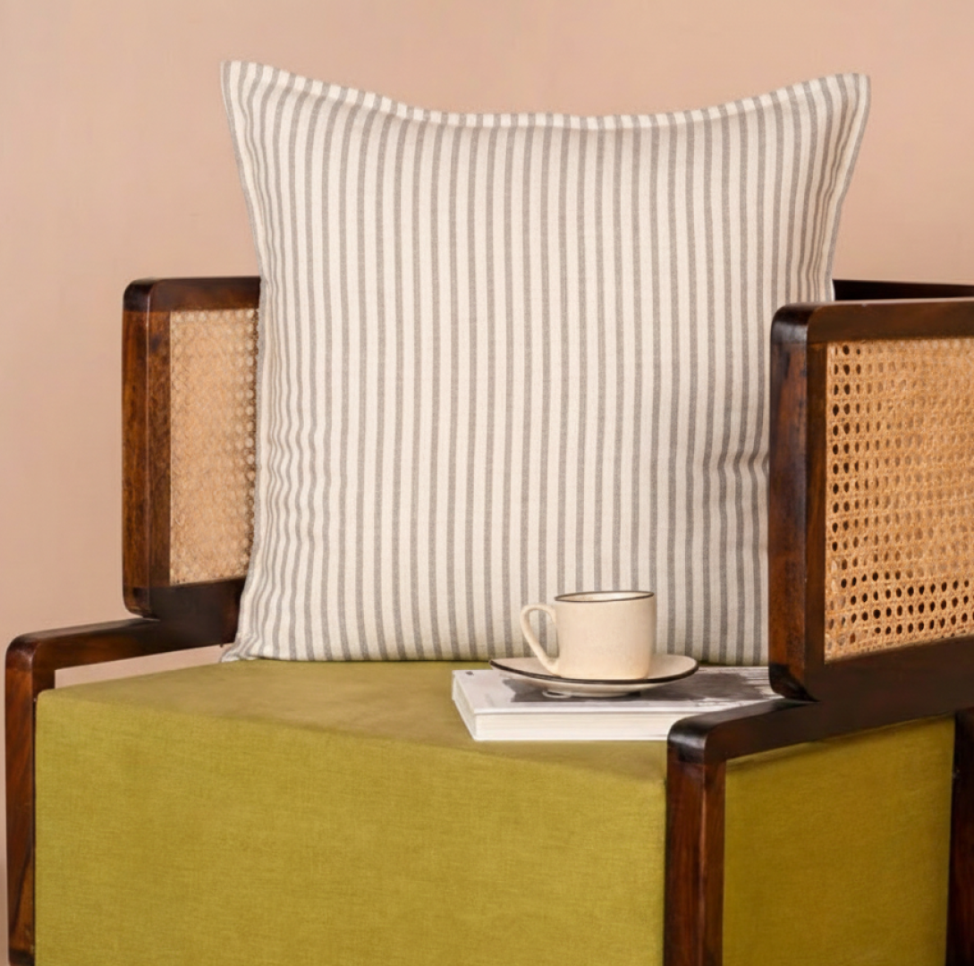 Darcy Striped Cushion White Grey