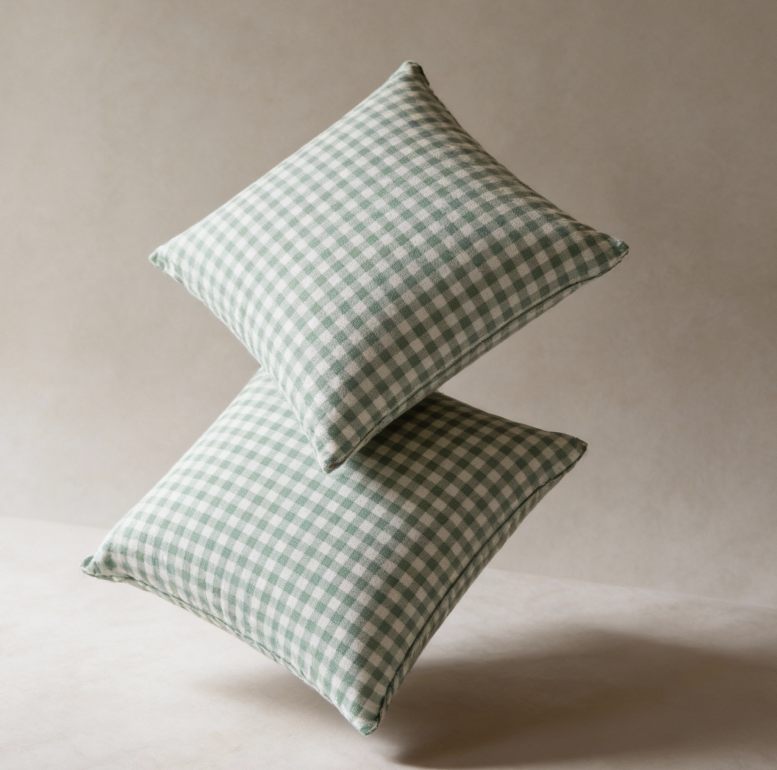 Gingham Christmas Cushion Jolly Green