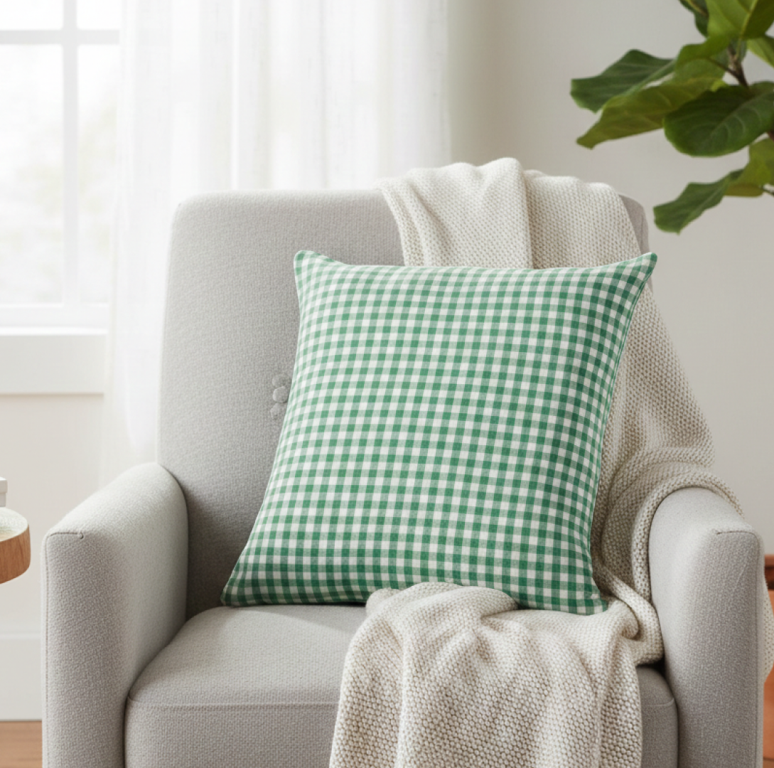 Gingham Christmas Cushion Jolly Green