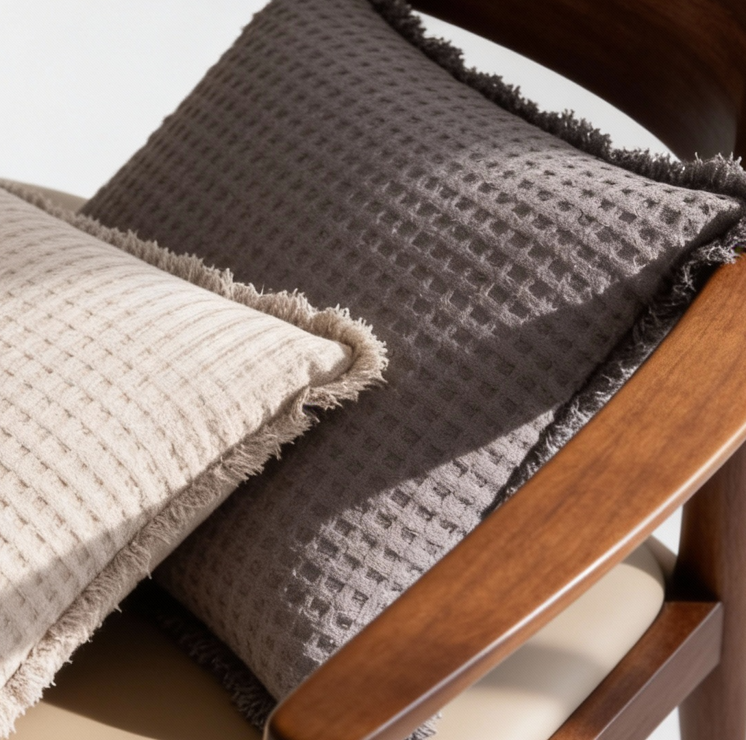 Charlotte Waffle Cushion Grey