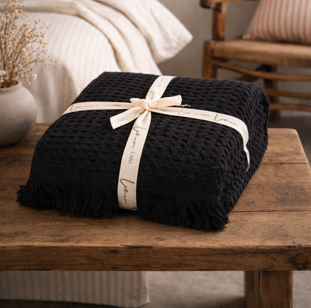 Charlotte Waffle Throw Black