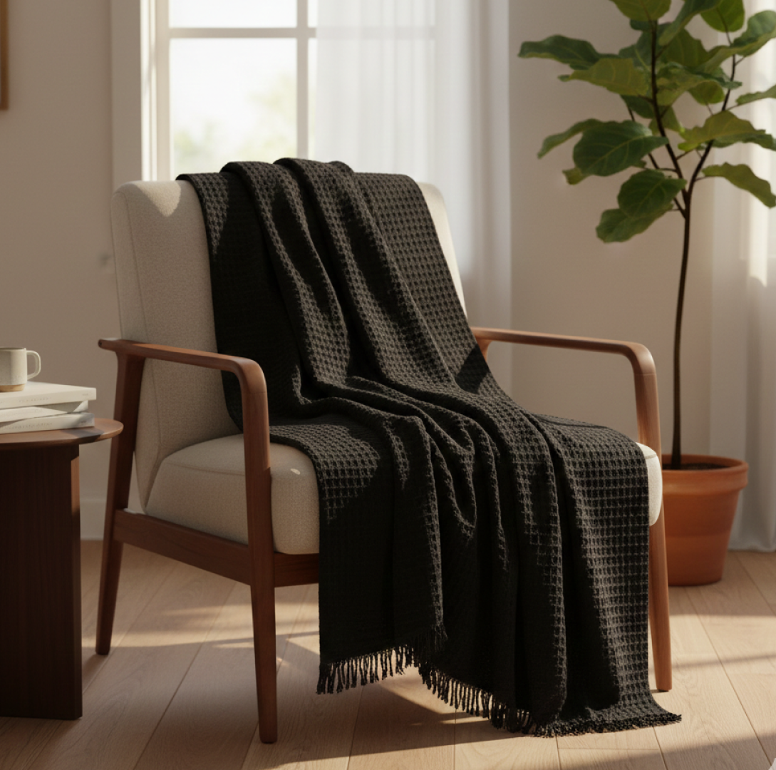 Charlotte Waffle Throw Black