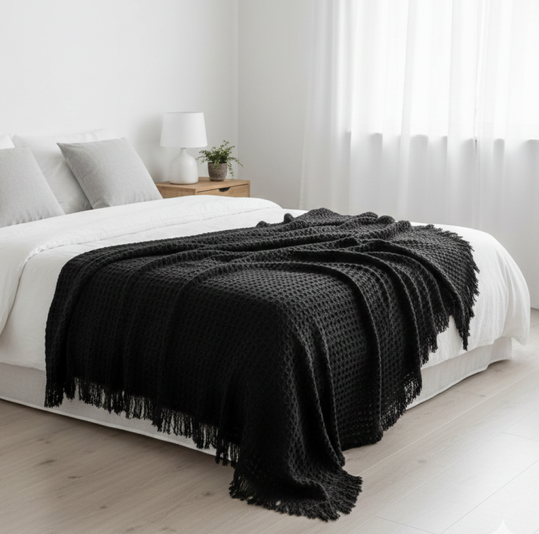 Charlotte Waffle Throw Black