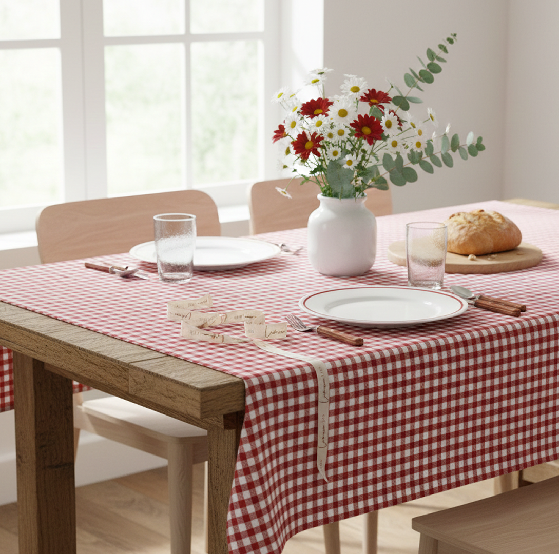Gingham Christmas Table Cloths Berry Red