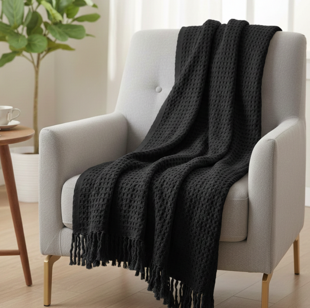 Charlotte Waffle Throw Black