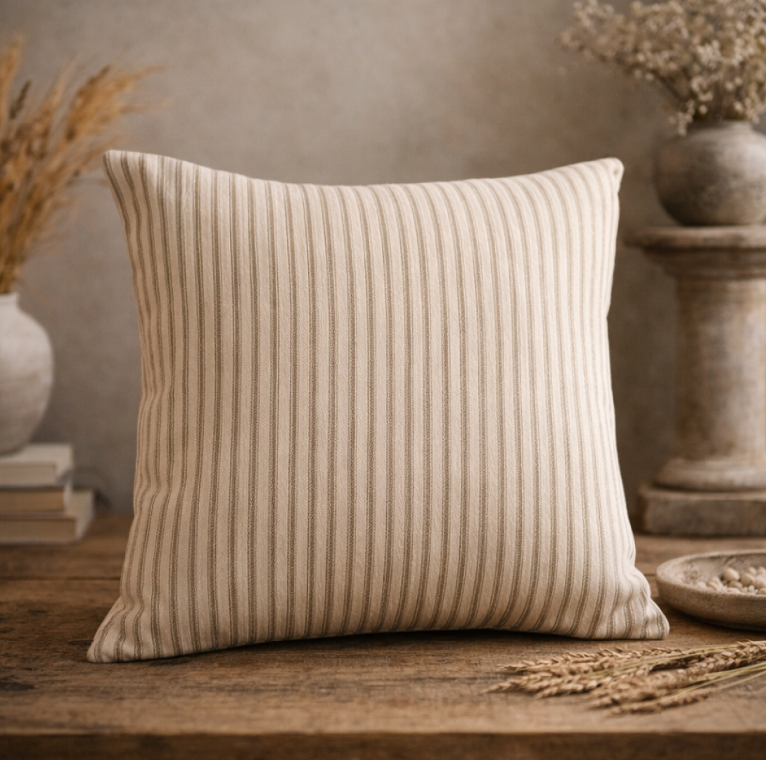 Darcy Striped Cushion White Olive