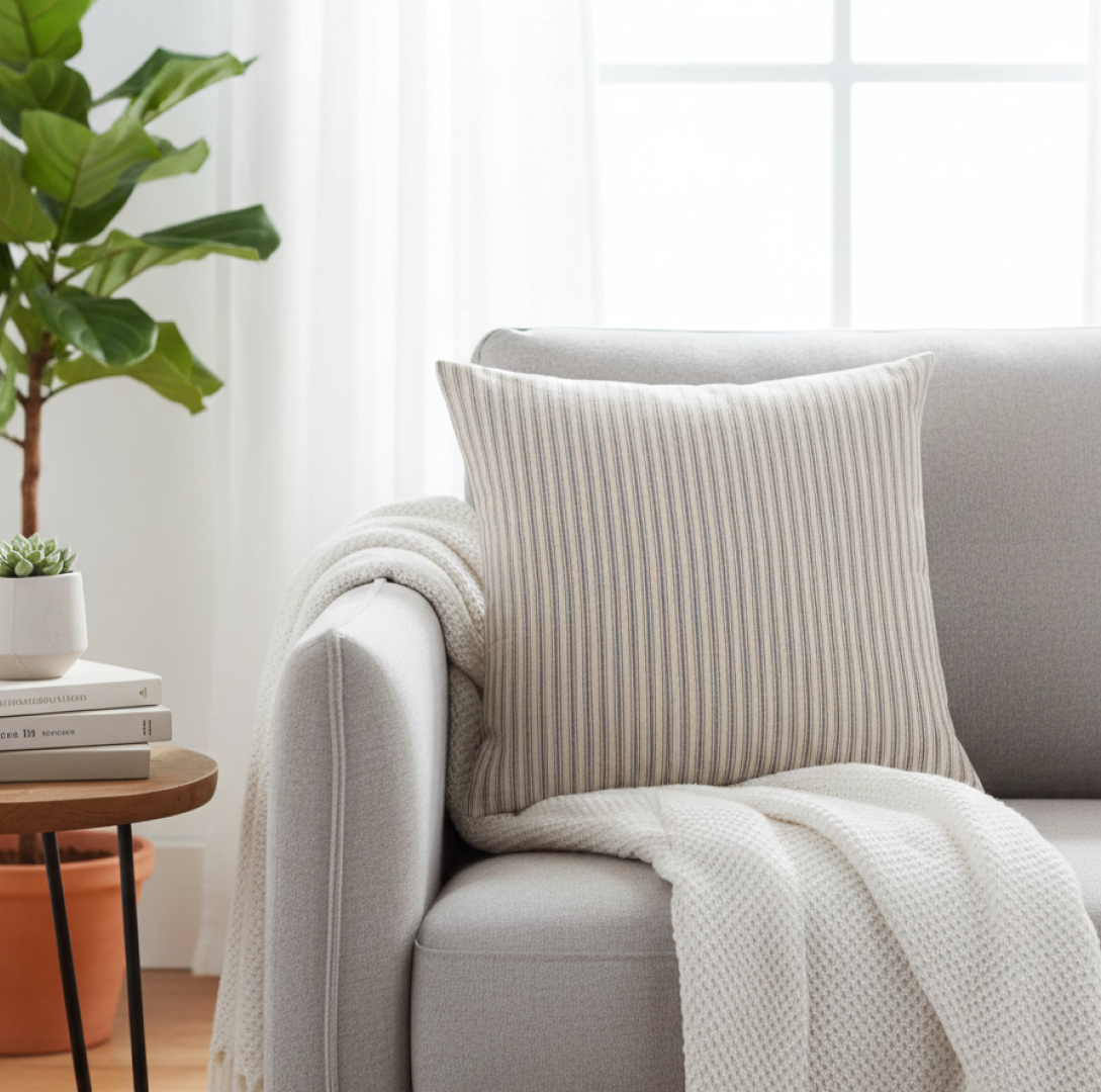 Darcy Striped Cushion White Grey