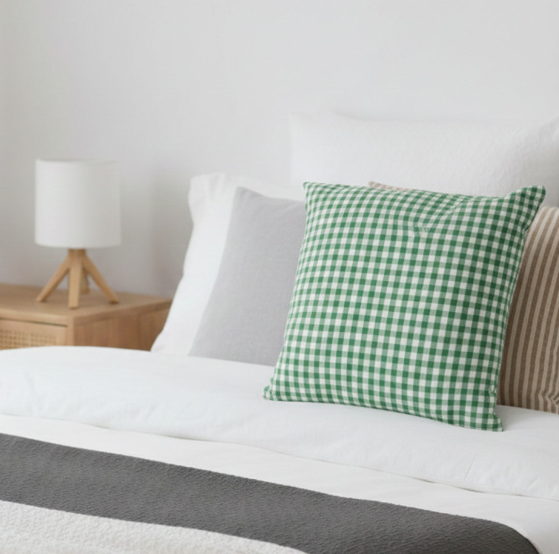 Gingham Christmas Cushion Jolly Green