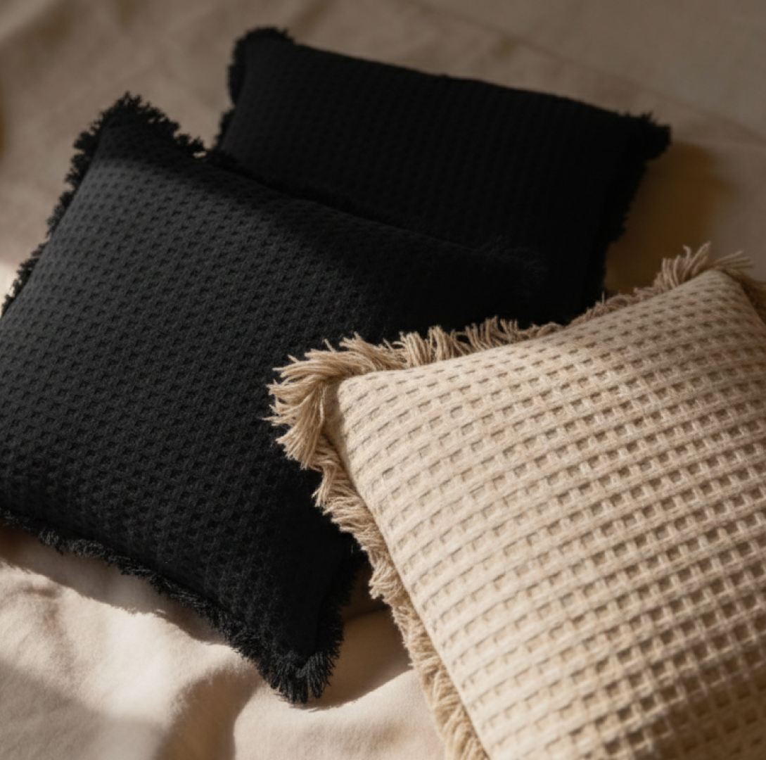Charlotte Waffle Cushion Black