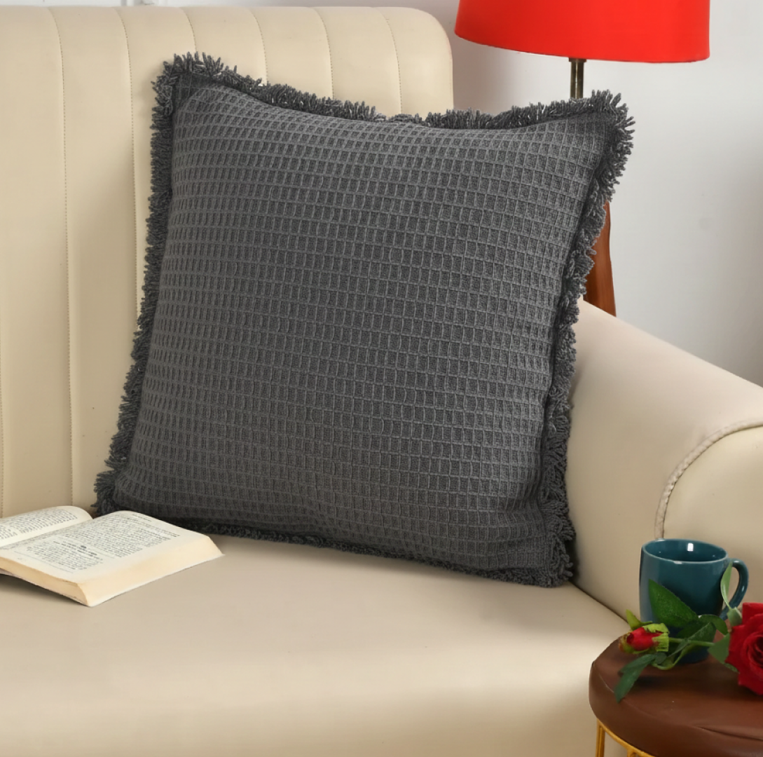 Charlotte Waffle Cushion Grey