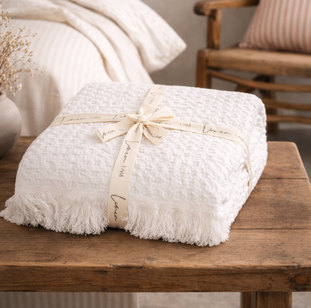 Charlotte Waffle Throw White