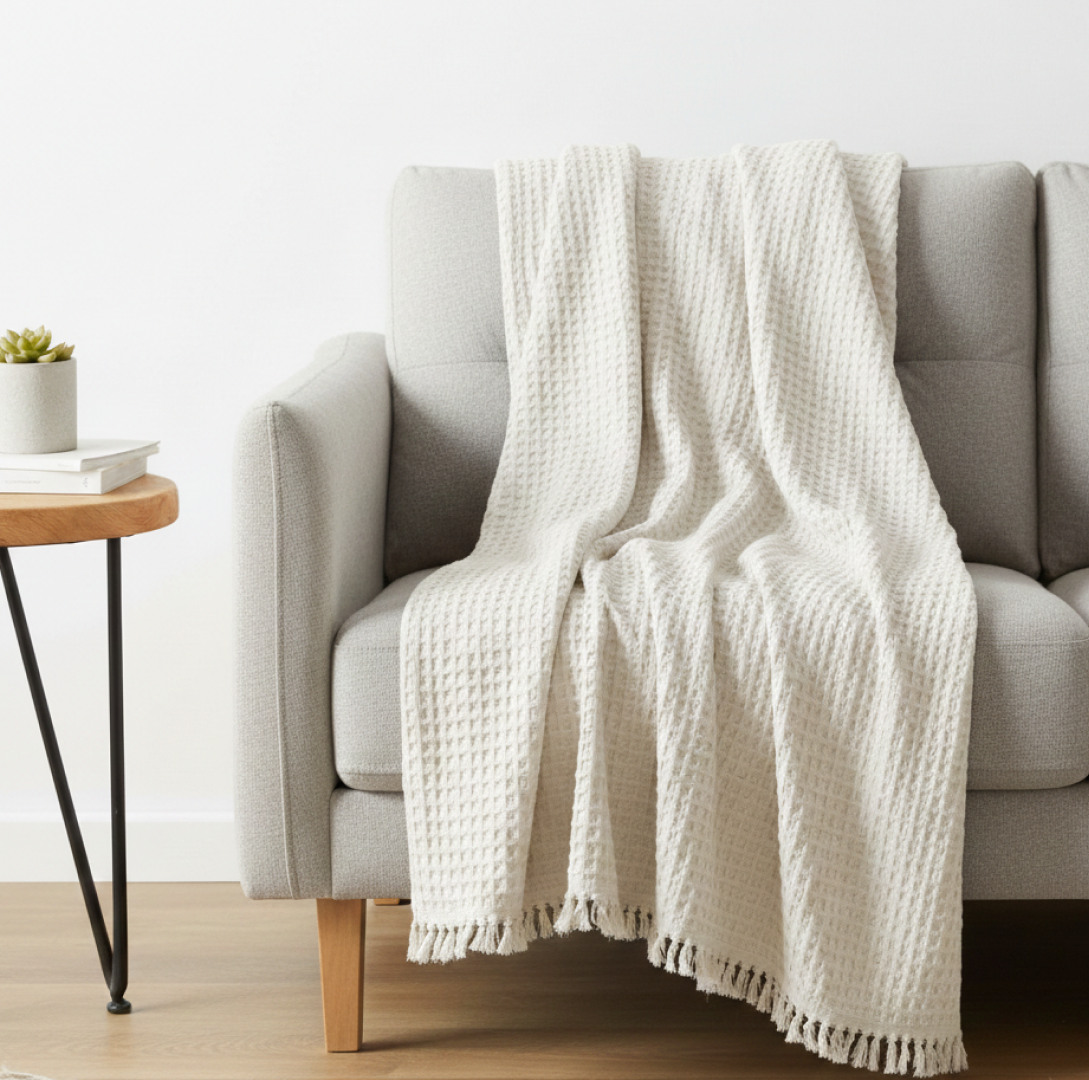Charlotte Waffle Throw White
