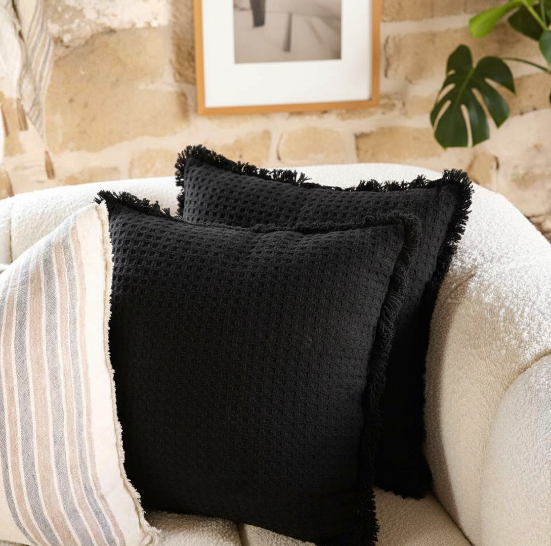 Charlotte Waffle Cushion Black