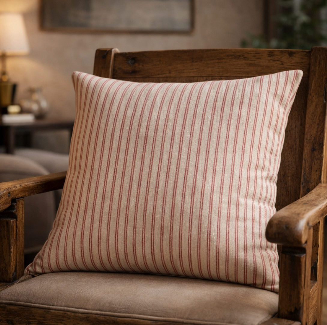 Darcy Striped Cushion White Red